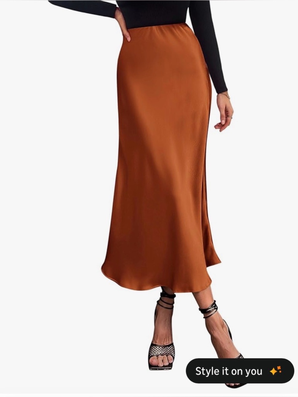 Satin Slip Midi Skirt in Rust